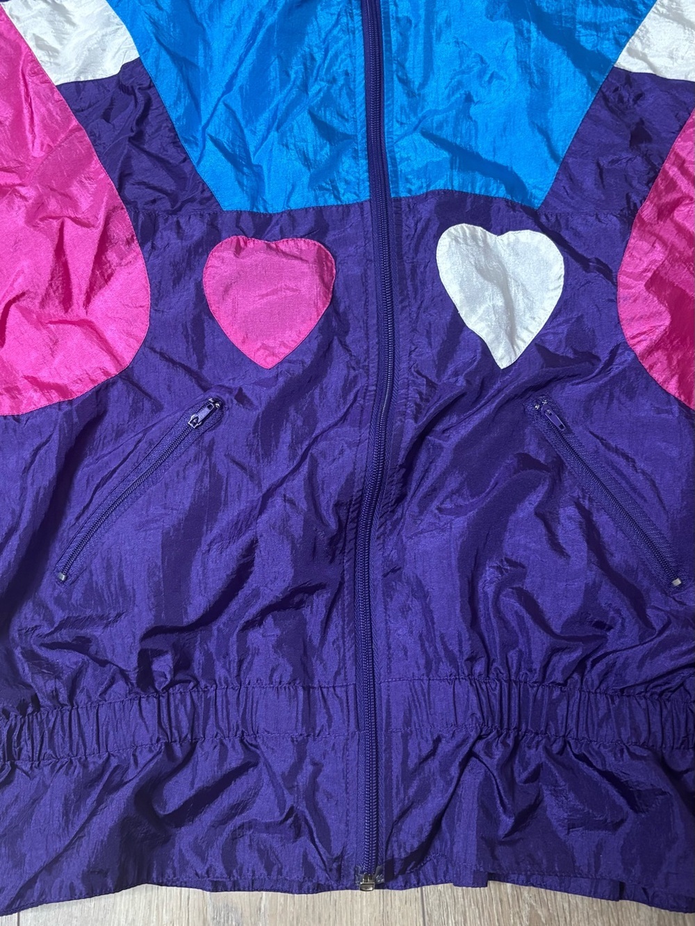 80s /90s vintage windbreaker jacket with blue, purple, and pink color blocking - Picture 2 of 4